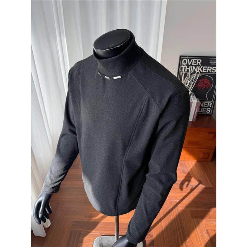 嘉泓汇男装专营秋冬男半高领亮片设计正肩长袖T恤内搭大尺码打底