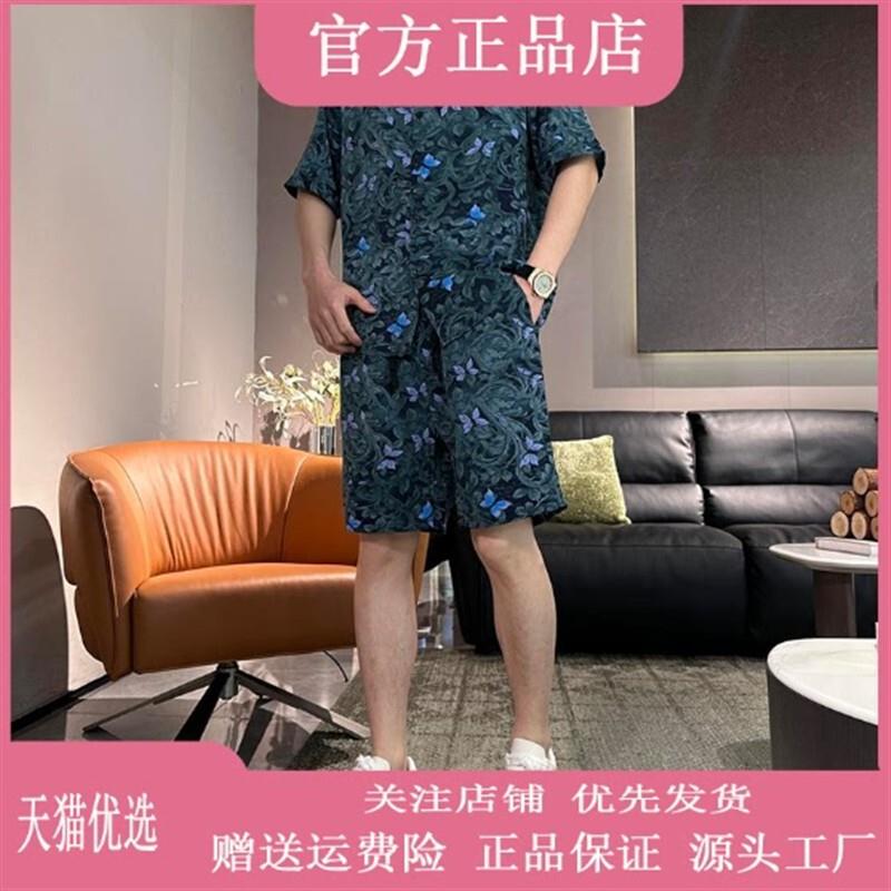 罗尼威轻奢夏季休闲套装男士轻薄透气宽松衬衫短袖短裤时尚两件套