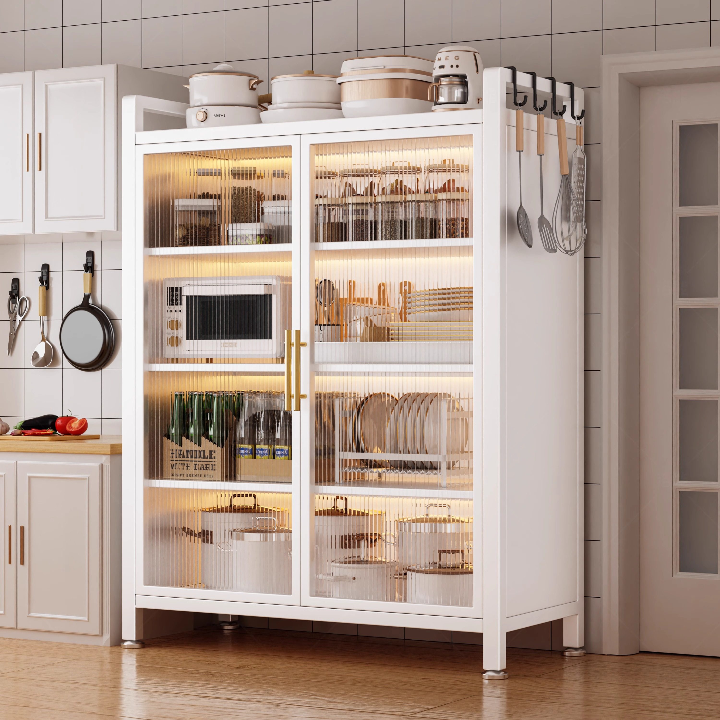 家用厨房置物架多功能落地碗柜微波炉橱柜家用靠墙一体储物柜,住宅家具,阳台柜,淘宝优惠券,粉丝福利购,淘宝优惠卷