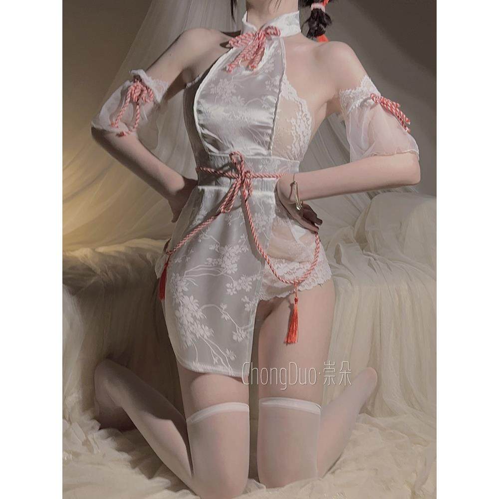 情趣内衣女性感镂空旗袍立领抽绳包臀纯欲古风汉服制服睡衣套装