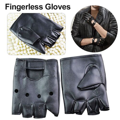 Unisex Gloves Black Leather Fingerless Gloves Solid Female H