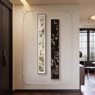 中古风楼梯入户玄关装饰画小众竖版细长条挂画艺术感走廊过道壁画
