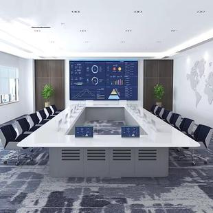 方形无纸化会议桌升降屏器多媒体会议系统大型油漆办公条形桌智能