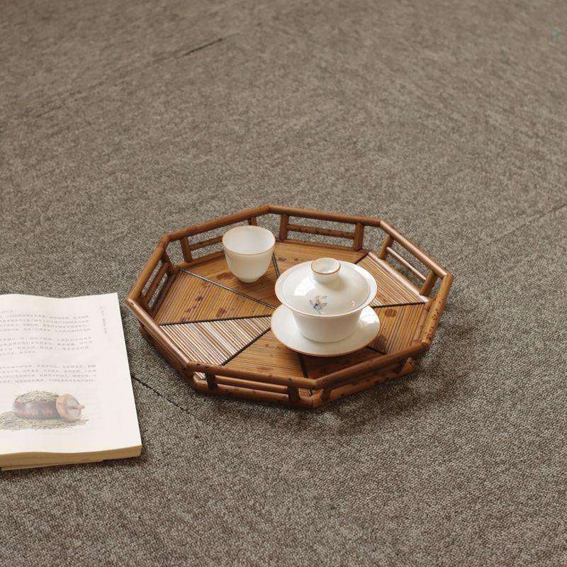 中式重器茶具 老料湘妃竹六角承物盘茶盘文盘收纳盘安吉茶器具