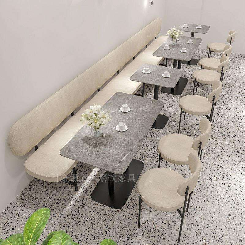 简约连锁餐厅桌椅奶茶店饭店卡座沙发桌椅铁艺咖啡店西餐厅桌椅