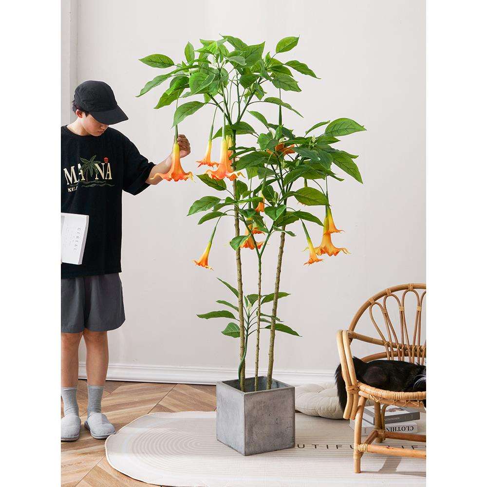 北欧大型绿植盆栽仿生植物曼陀罗室内客厅装饰假花落地摆件树