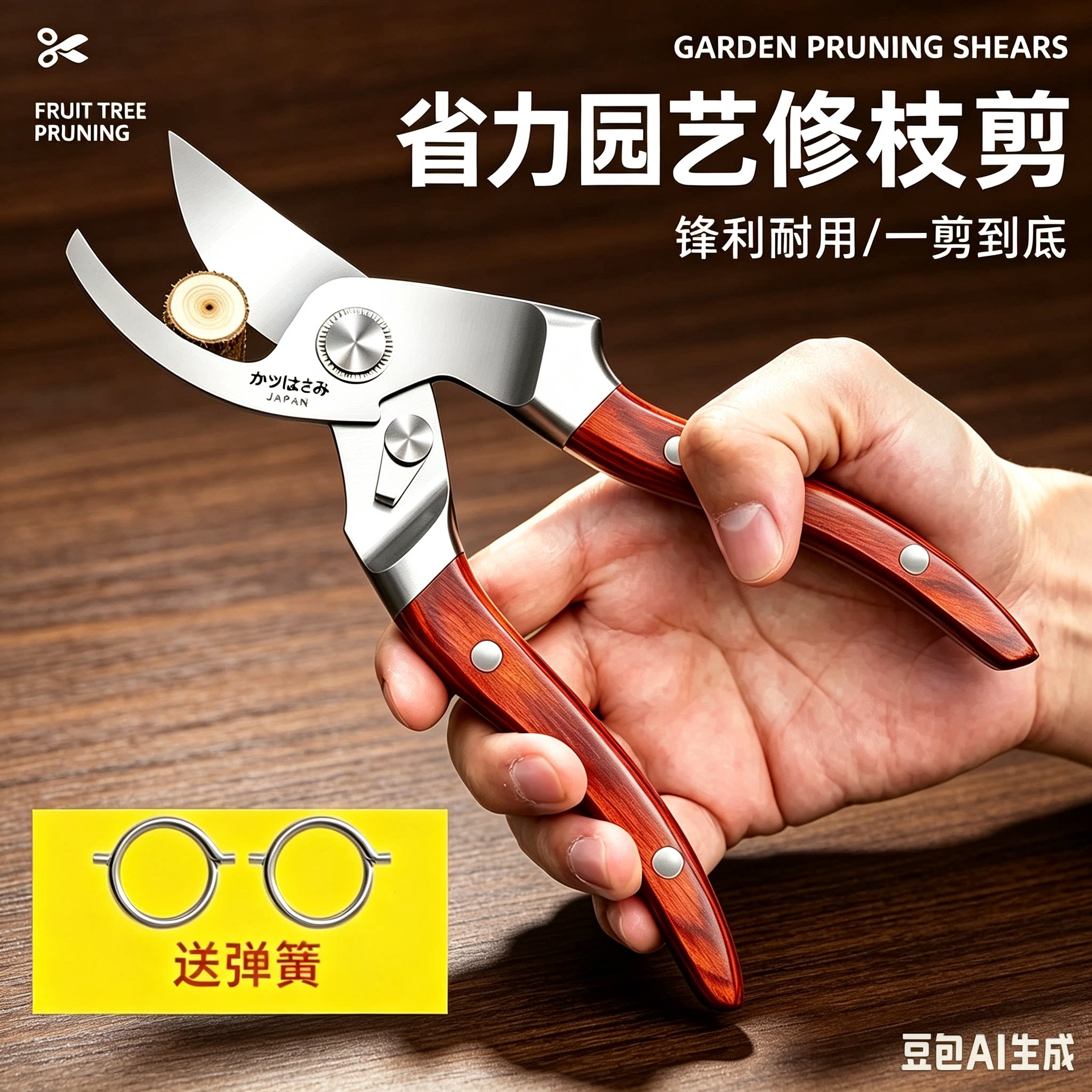 进口全钢红木柄家用修枝剪园艺省力花艺园林果树修剪树枝修花剪刀