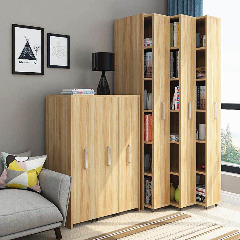 组合式抽屉书柜夹缝 隐形带轮书架经济型 可送装书架一米四高