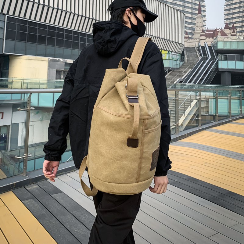 复古男士帆布双肩包初中大学生书包潮流休闲大容量旅行包背包男包