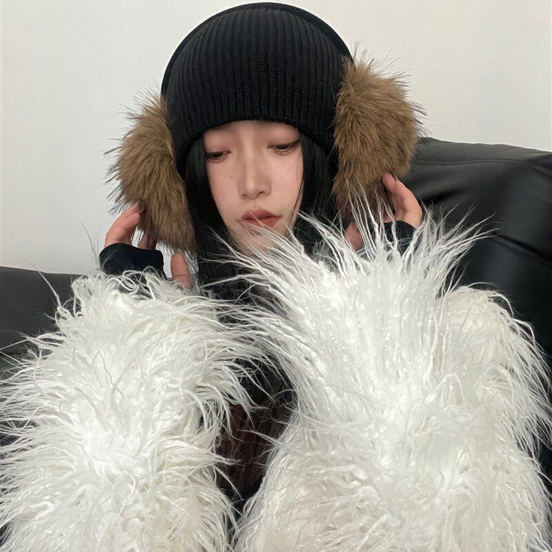 冬日氛围仿皮草毛毛耳罩冬季保暖耳套大号毛绒仿貉子毛耳捂显脸小