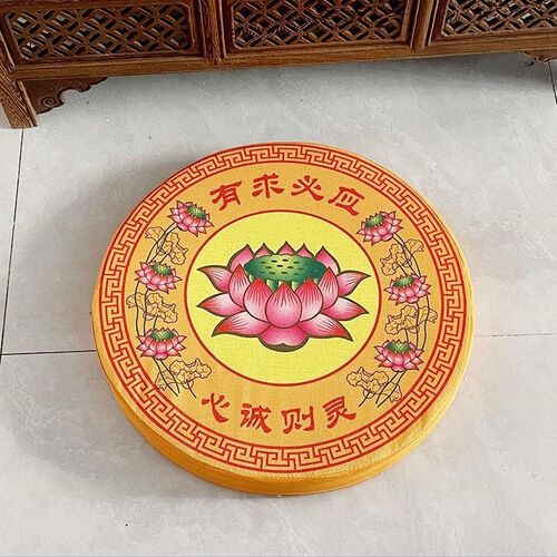 莲花拜垫圆形蒲团打坐垫拜凳佛堂家用拜佛垫亚麻印花蒲团跪拜圆垫