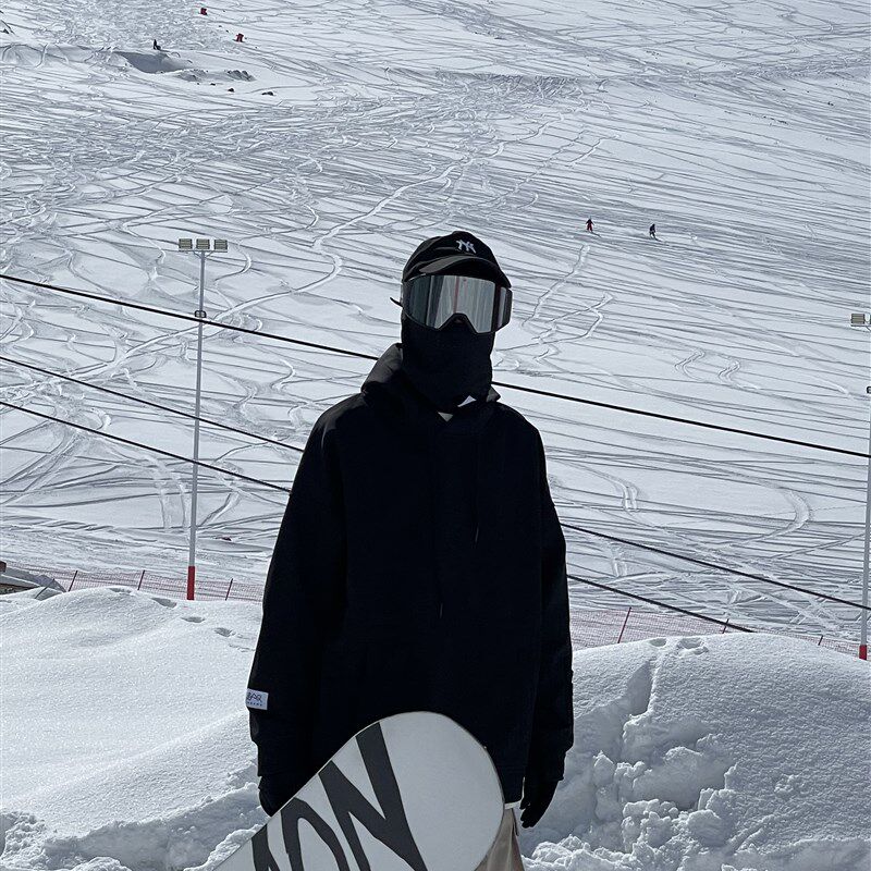 雪否 黑色单板滑雪防水over size宽松加绒 透气男女室内滑雪卫衣