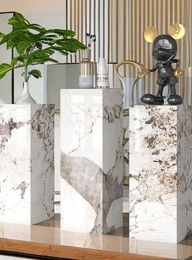 现代简约岩板花架摆件 客厅落地式电视旁玄关置物架展示台潘多拉
