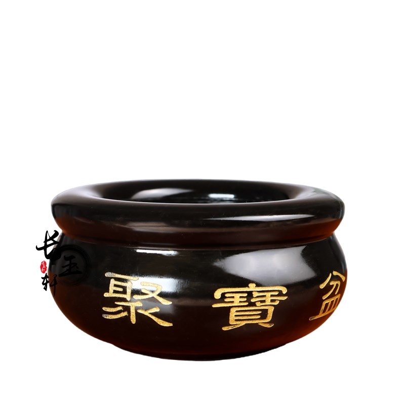 天然黑曜石聚宝盆黑墨玉聚宝盆风水招财摆件客厅玄关财位装饰摆饰