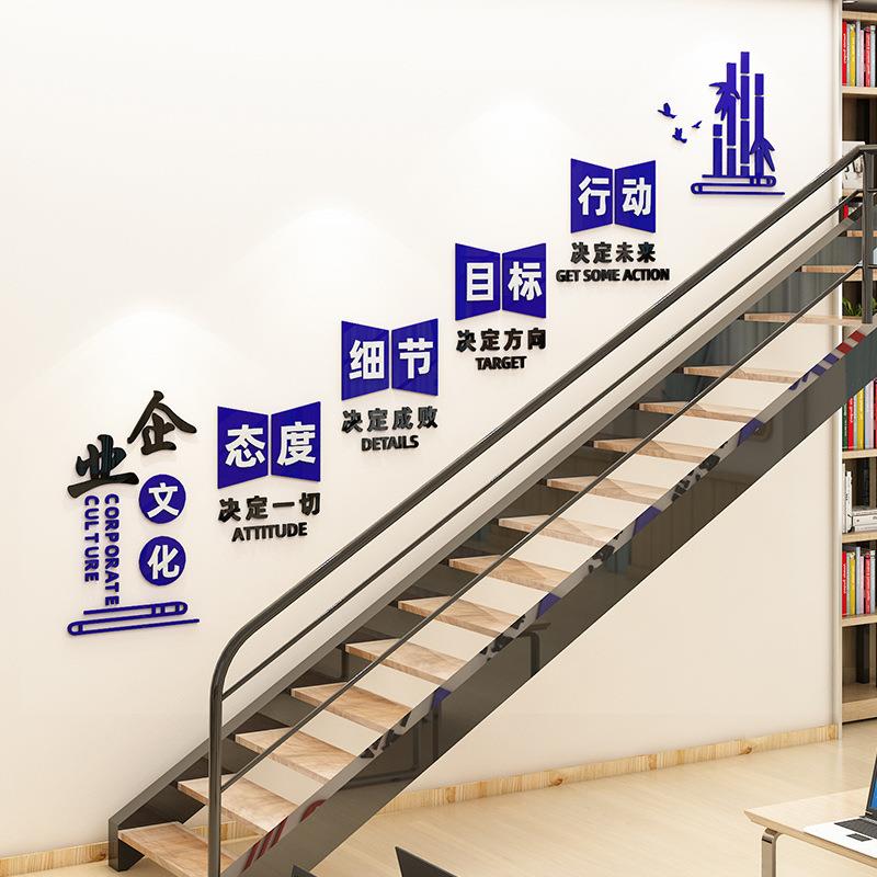企业文化墙设计办公室楼梯墙面装饰公司团队激励志标语3立体墙贴