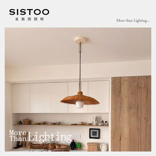 奥地利1950s古董吊灯中世纪法式餐厅吊灯复古田园藤编草帽饭厅灯