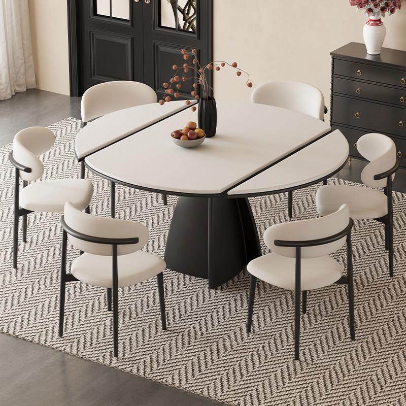 法式覆古可伸缩折叠岩板餐桌家用小户型多功能方圆两用圆形吃饭桌,住宅家具,岩板餐桌,淘宝优惠券,粉丝福利购,淘宝优惠卷