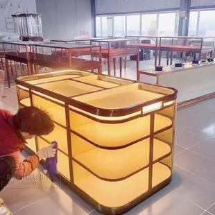 不锈钢展示柜服装店中岛柜新黑色珠宝首饰名表眼镜展示陈列玻璃柜