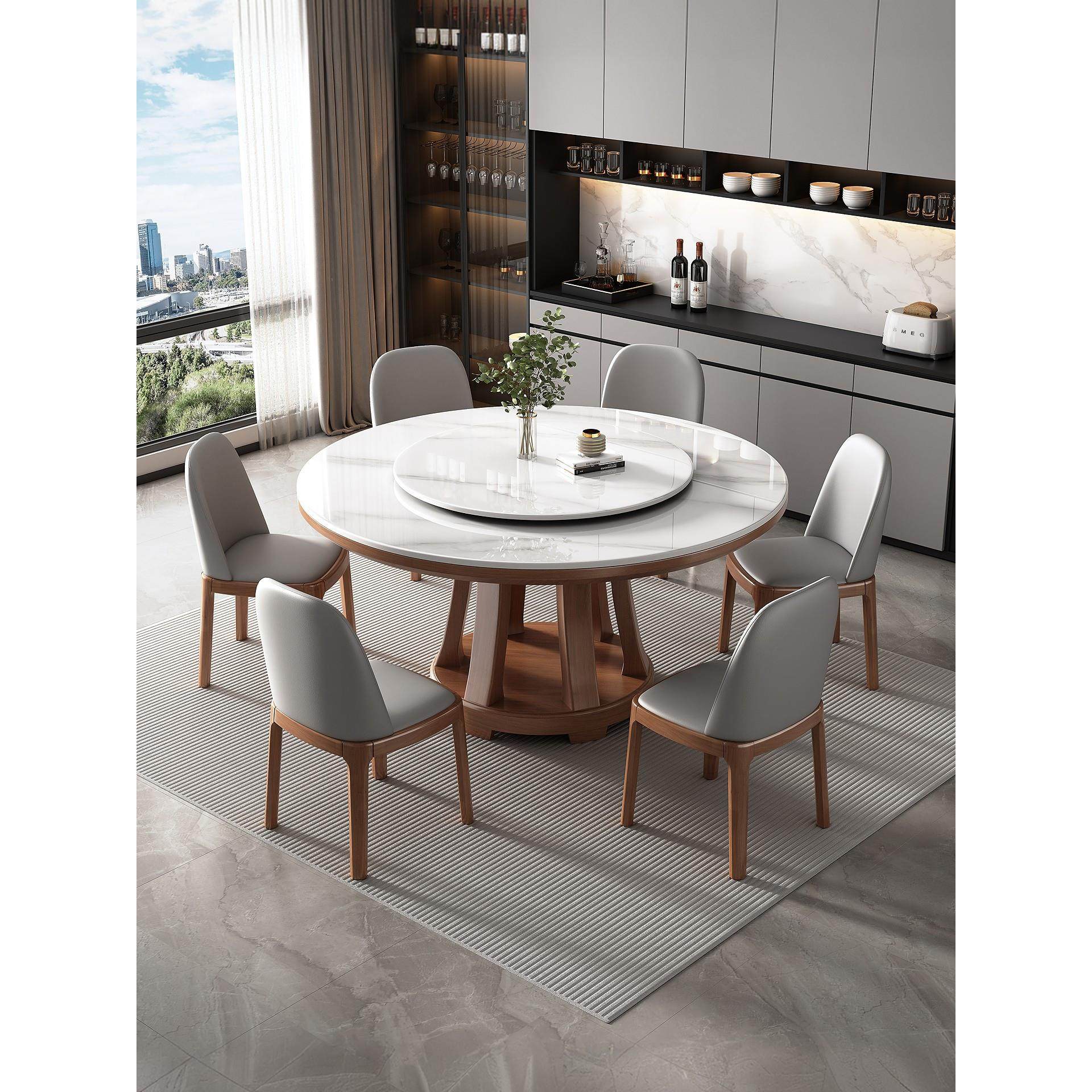 实木岩板餐桌椅组合家用圆形吃饭桌子现代简约高级感圆餐桌带转盘,住宅家具,岩板餐桌,淘宝优惠券,粉丝福利购,淘宝优惠卷