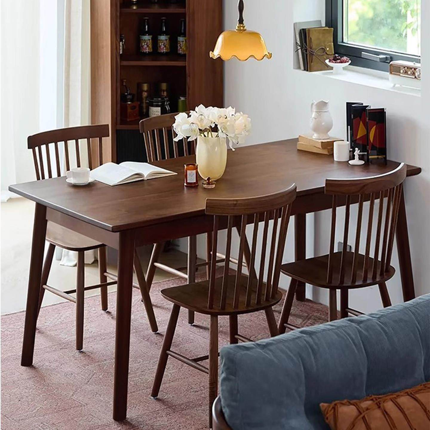 实木餐桌中古风家用小户型长方形胡桃木色餐厅吃饭桌子桌椅组合,住宅家具,板木餐桌,淘宝优惠券,粉丝福利购,淘宝优惠卷