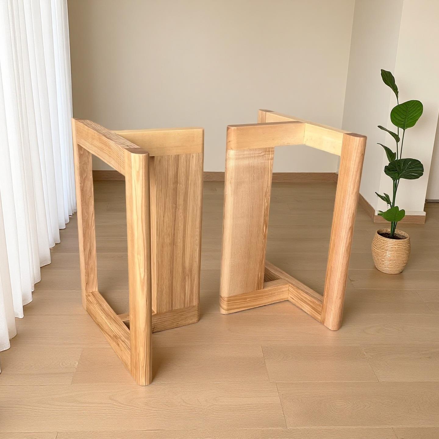 白蜡木实木桌腿大板支架原木餐桌脚架北欧简约三角茶几脚架支撑架