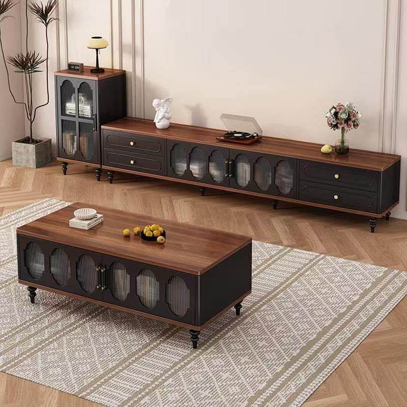 中古风电视柜茶几组合小户型客厅家用法式新款黑色实木复古储物柜,住宅家具,电视柜,淘宝优惠券,粉丝福利购,淘宝优惠卷