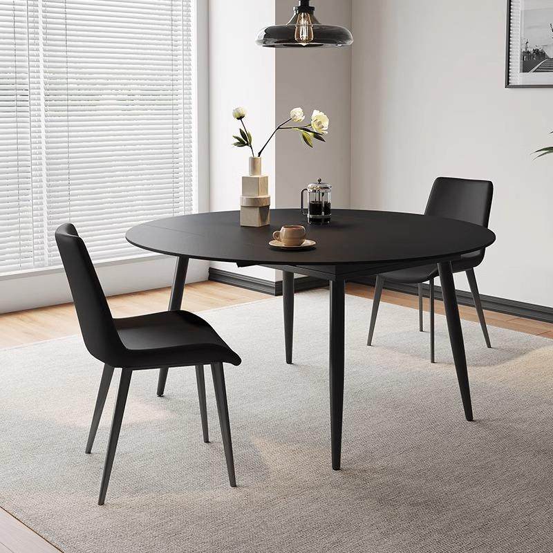 意式极简岩板餐桌椅组合现代简约家用小户型圆形可伸缩折叠吃饭桌