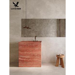 红色石灰华石板地板站立基座盆酒店B&B俱乐部洗手盆洗手盆阳台柱