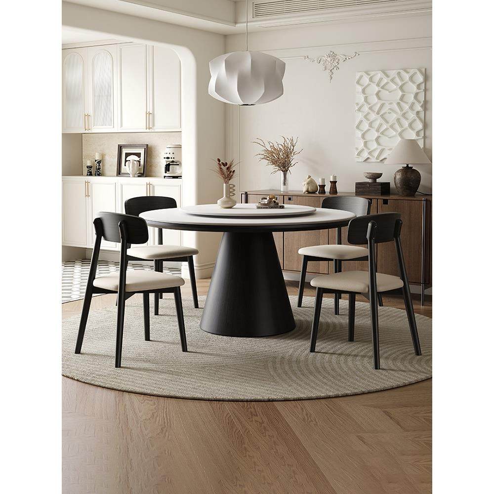 岩板圆形实木餐桌椅组合简约圆桌带转盘饭桌家用酒店电磁炉大圆桌,住宅家具,岩板餐桌,淘宝优惠券,粉丝福利购,淘宝优惠卷