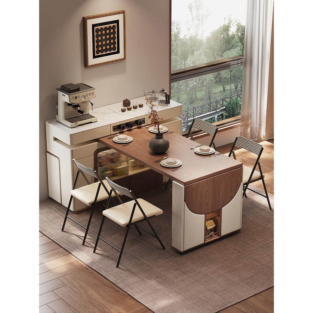 小户型实木旋转多功能岩板导倒岛台可伸缩折叠餐桌餐边柜一体家用,住宅家具,岩板餐桌,淘宝优惠券,粉丝福利购,淘宝优惠卷