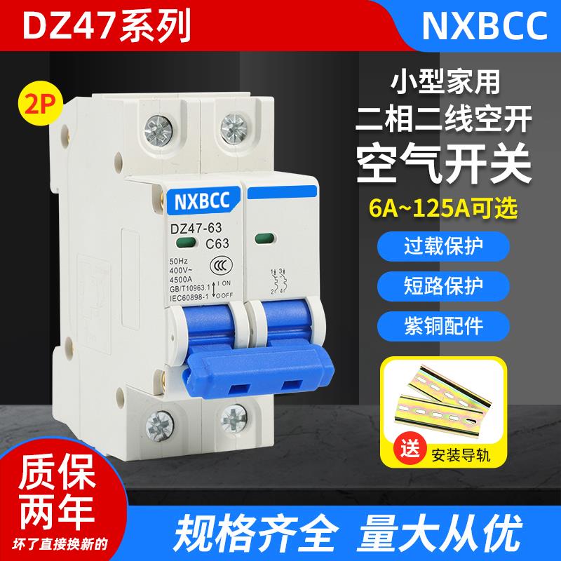 需定制厂家促销空气开关断路器家用dz47-63A总闸2P16A20A32A双p两