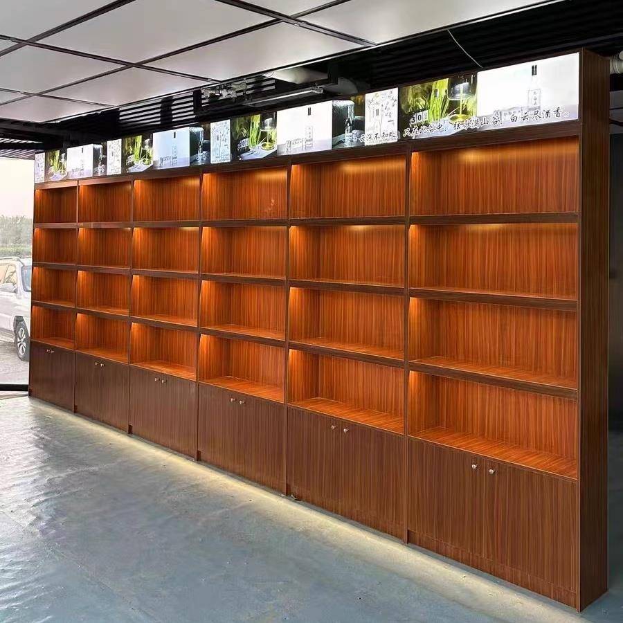 需定制实木货架白酒展柜烟酒茶叶展示架烟柜展示柜产品陈列柜背柜