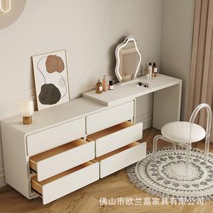 欧兰嘉白色法式梳妆台收纳柜一体柜现代简约卧室化妆台轻奢梳妆桌