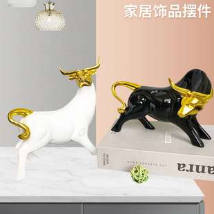 饰品艺术抽象创意摆件 树脂工艺品艺术牛摆件现代简约轻奢风客厅装