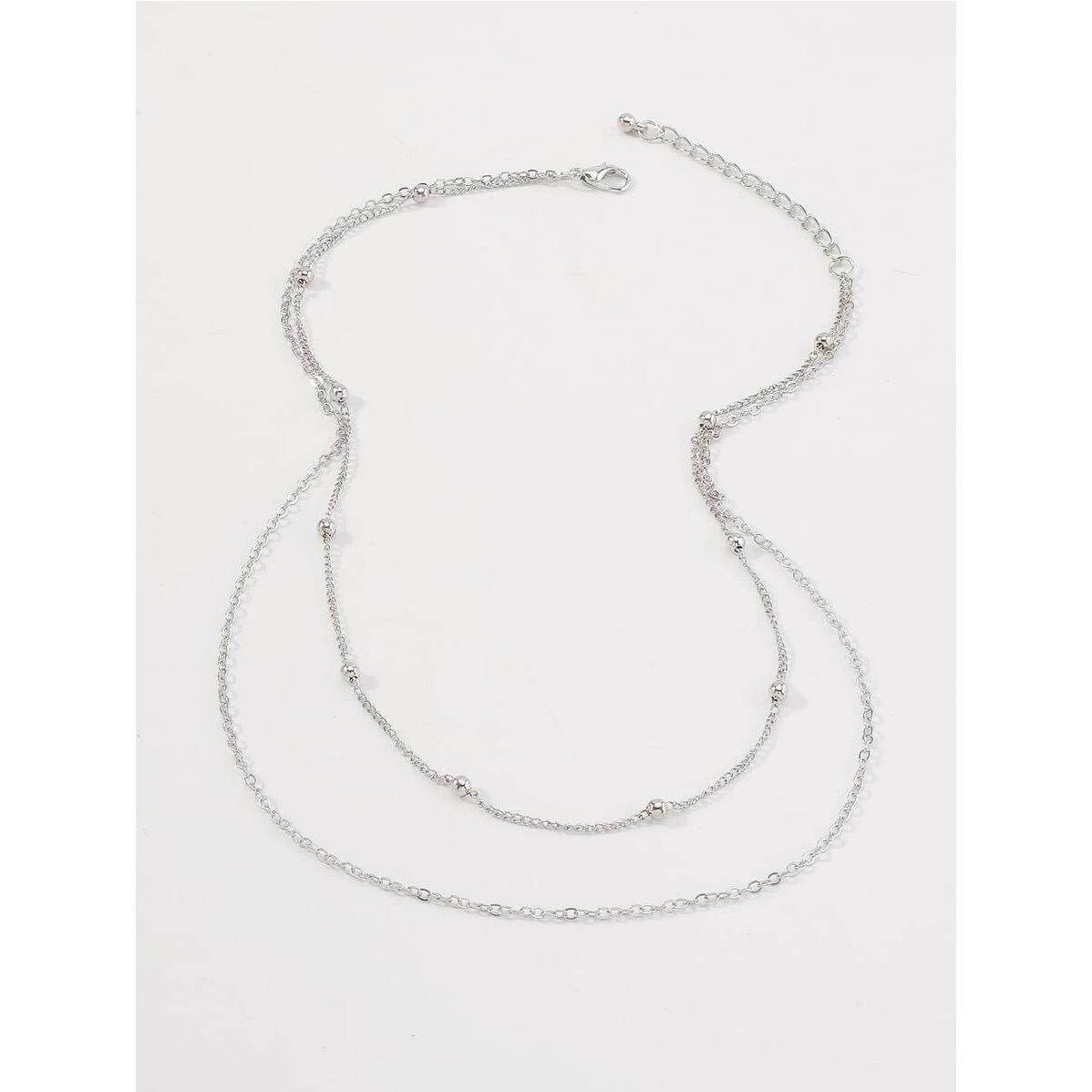 thumbnail for European and American jewelry fashion OL Hong Kong style simple double-layer chain collarbone chain geometric bead necklace