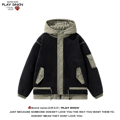PLAY DCDN软糯毛绒棉服男冬季羊羔绒外套潮牌棉衣冬装高级感棉袄
