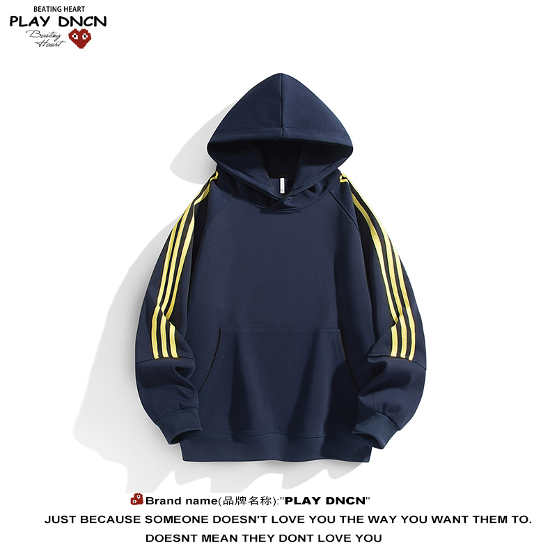 PLAY DCDN三条杠条纹重磅卫衣连帽春季复古薄款外套胖胖杠帽衫