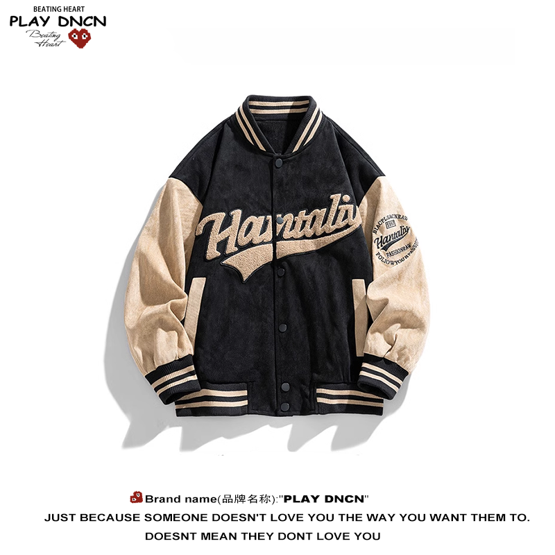 PLAY DCDN美式刺绣棒球服男潮牌复古麂皮夹克外套情侣宽松百搭