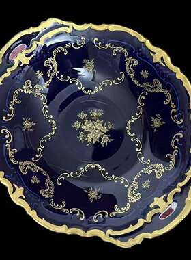 复古钴蓝色点心盘手工制作鎏金水果盘糖果盘餐具