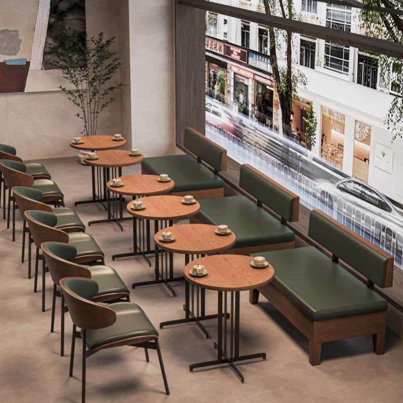 设计师实木高端奶茶餐饮店咖啡厅卡座沙发桌椅组合商用餐桌椅卡座