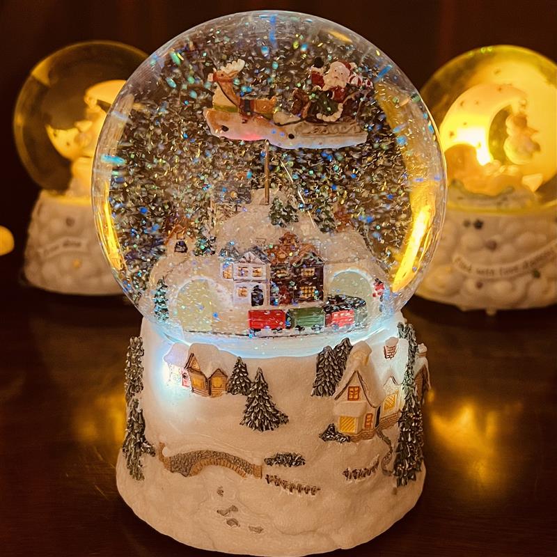圣诞礼品双旋转下雪发光水晶球好漂亮灯光八音乐盒送男女生日礼物
