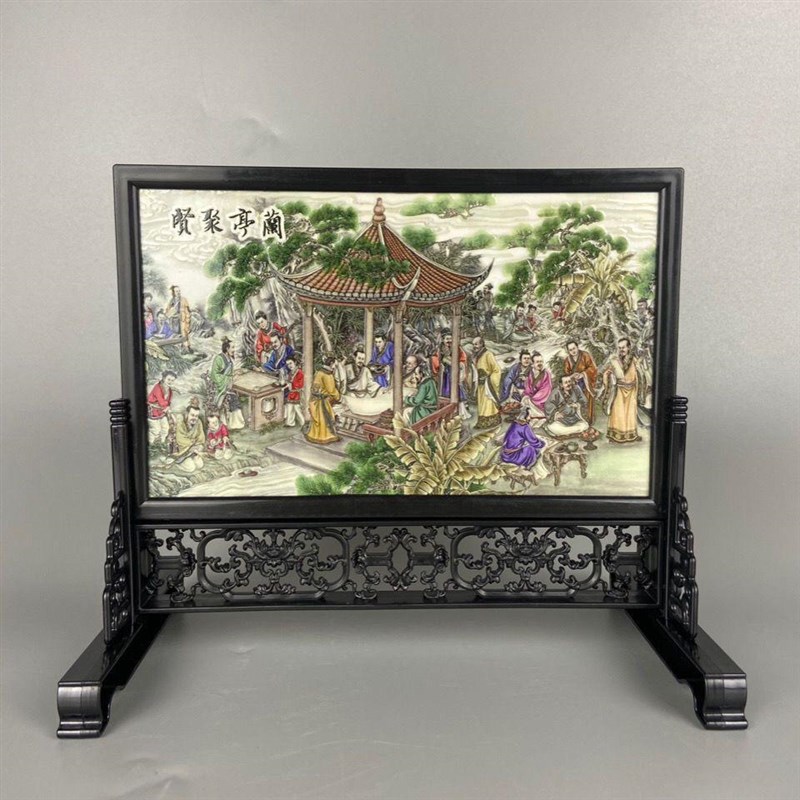 景德镇瓷板画 画插屏特色漆器工艺礼品摆饰中式彷古小屏风桌面装