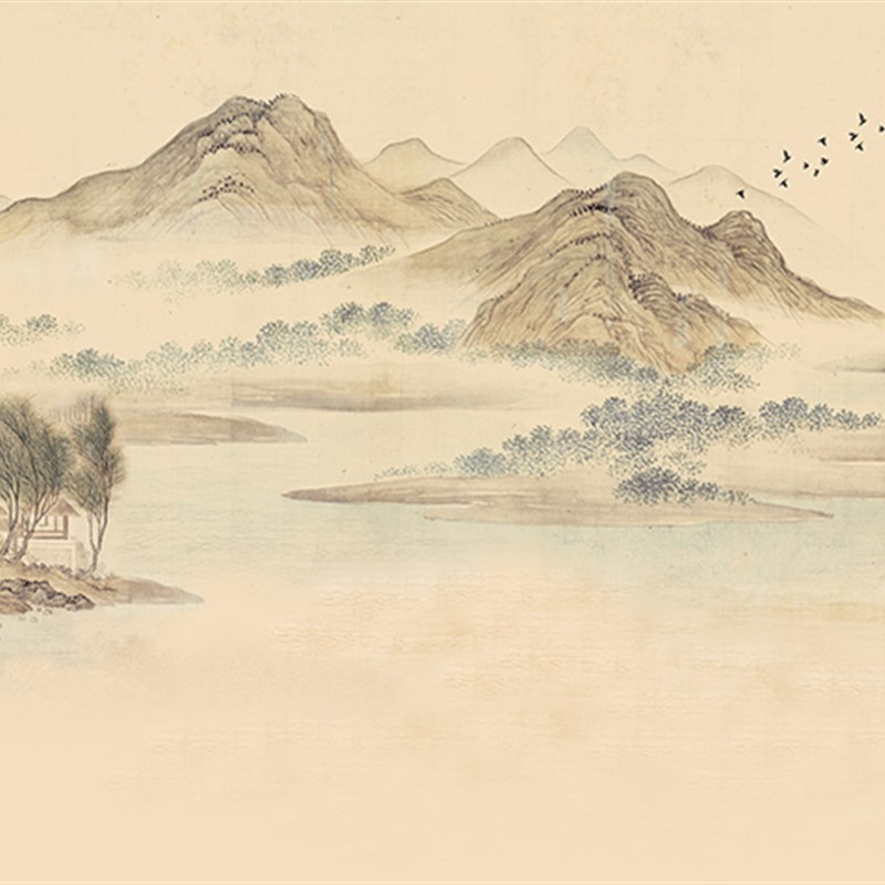 新中式山水墨画电视背景墙壁纸书房背景墙纸壁画3d防水防潮无纺布