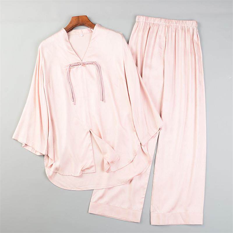 高端宫廷风天丝家居服套装女L83905精致暗绣纹新中式睡衣裤两件套