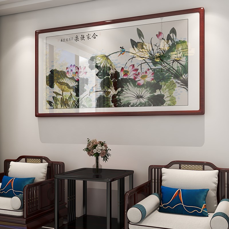 纯手绘国画荷花客厅沙发背景墙装饰画水墨挂画风水和气生财壁画