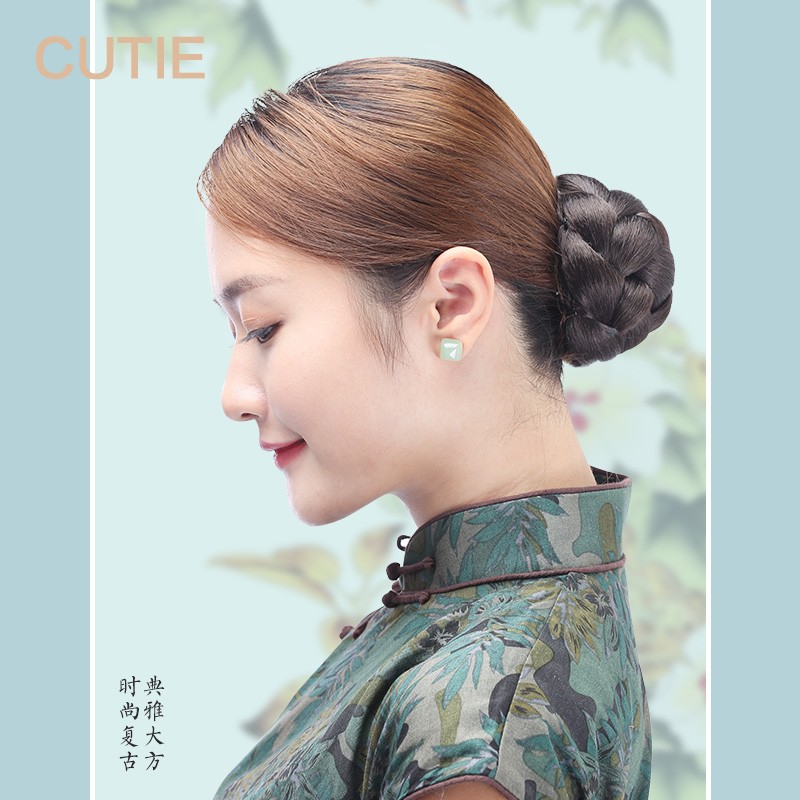 娇滴滴 假发 盘发发髻女 扣式花苞头 新娘造型发包丸子头发苞逼真