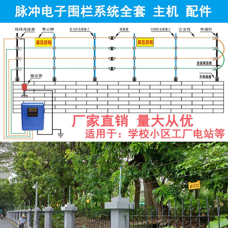 成都电子围栏系统安装全套高压脉冲主机围墙防盗电网周界报警维修