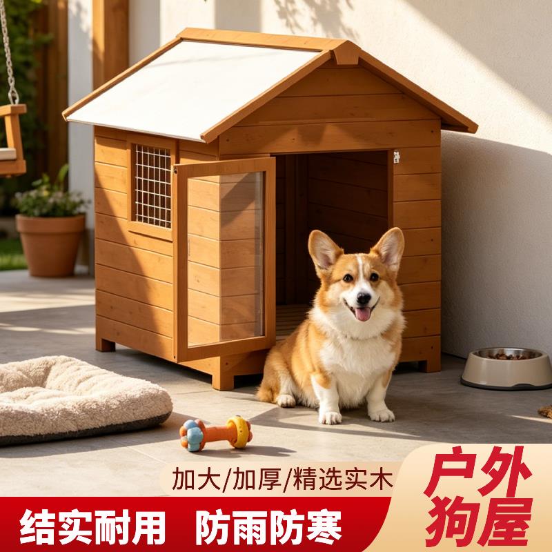 室外狗窝四季通用防雨实木狗屋犬舍大型犬狗房子高端宠物猫狗别墅