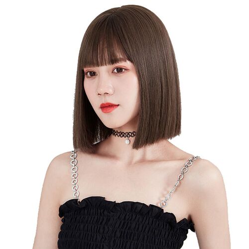 网红假发女一刀切短发齐刘海锁骨发假发全头套自然短发假发套wigs