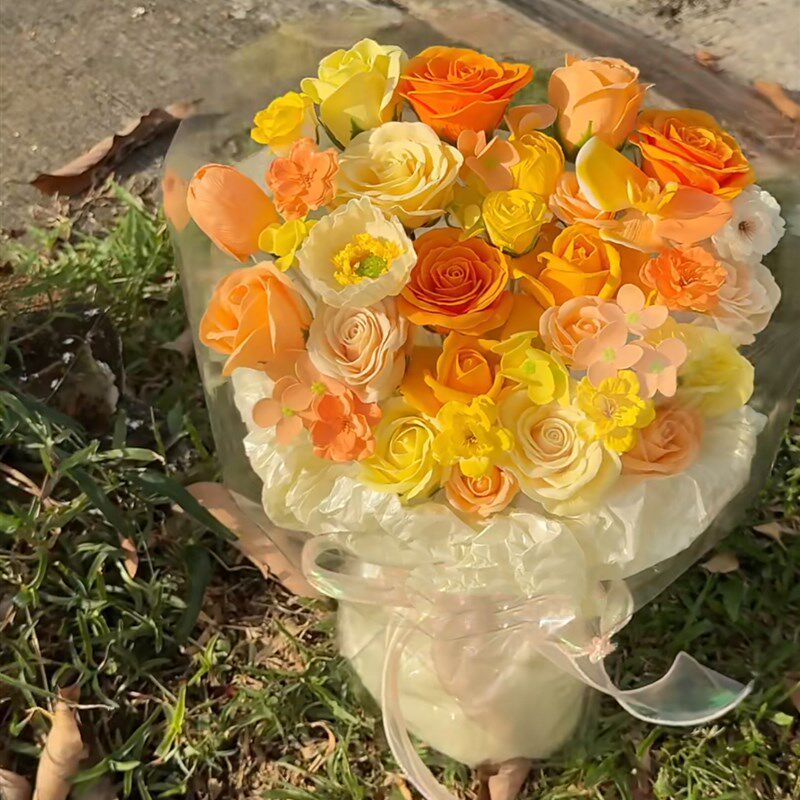 多巴胺花束彩色玫瑰花混搭香皂花永生花送女生生日礼物拍照道具